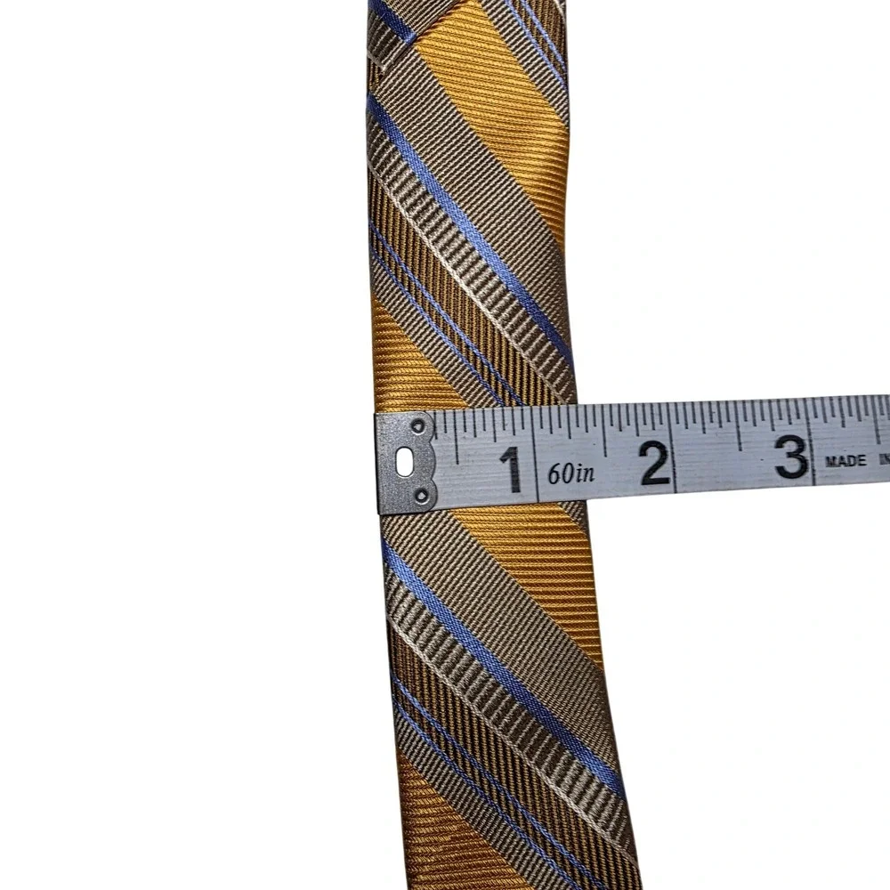Robert‎ Talbott Hassis Mens Silk Necktie Gold Blue Stripe Luxury Designer Tie